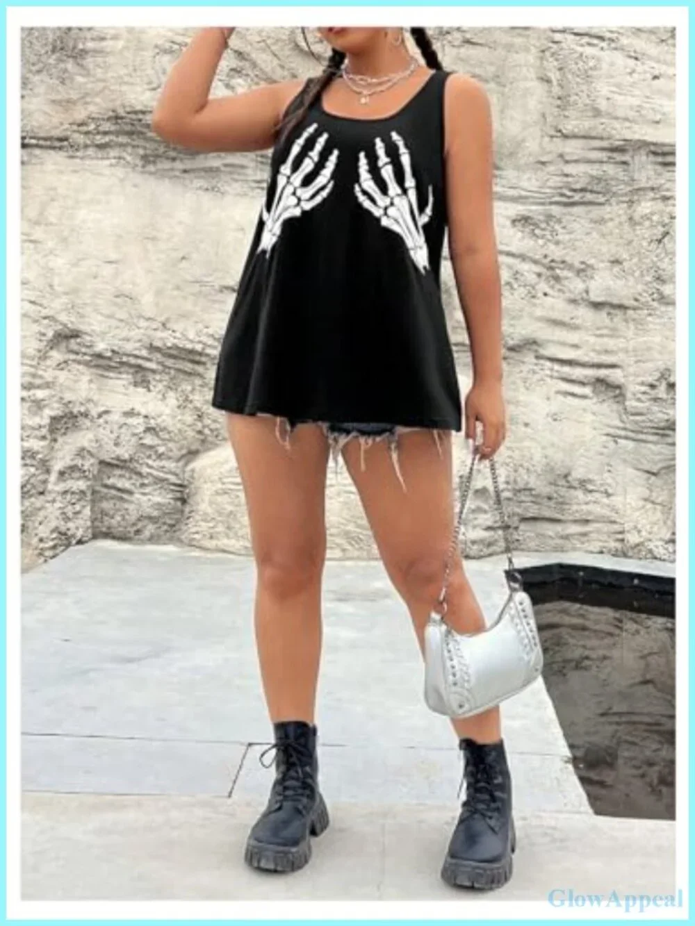 Plus Size Skeleton Skull Print Sleeveless Tank Top Oversized Casual
